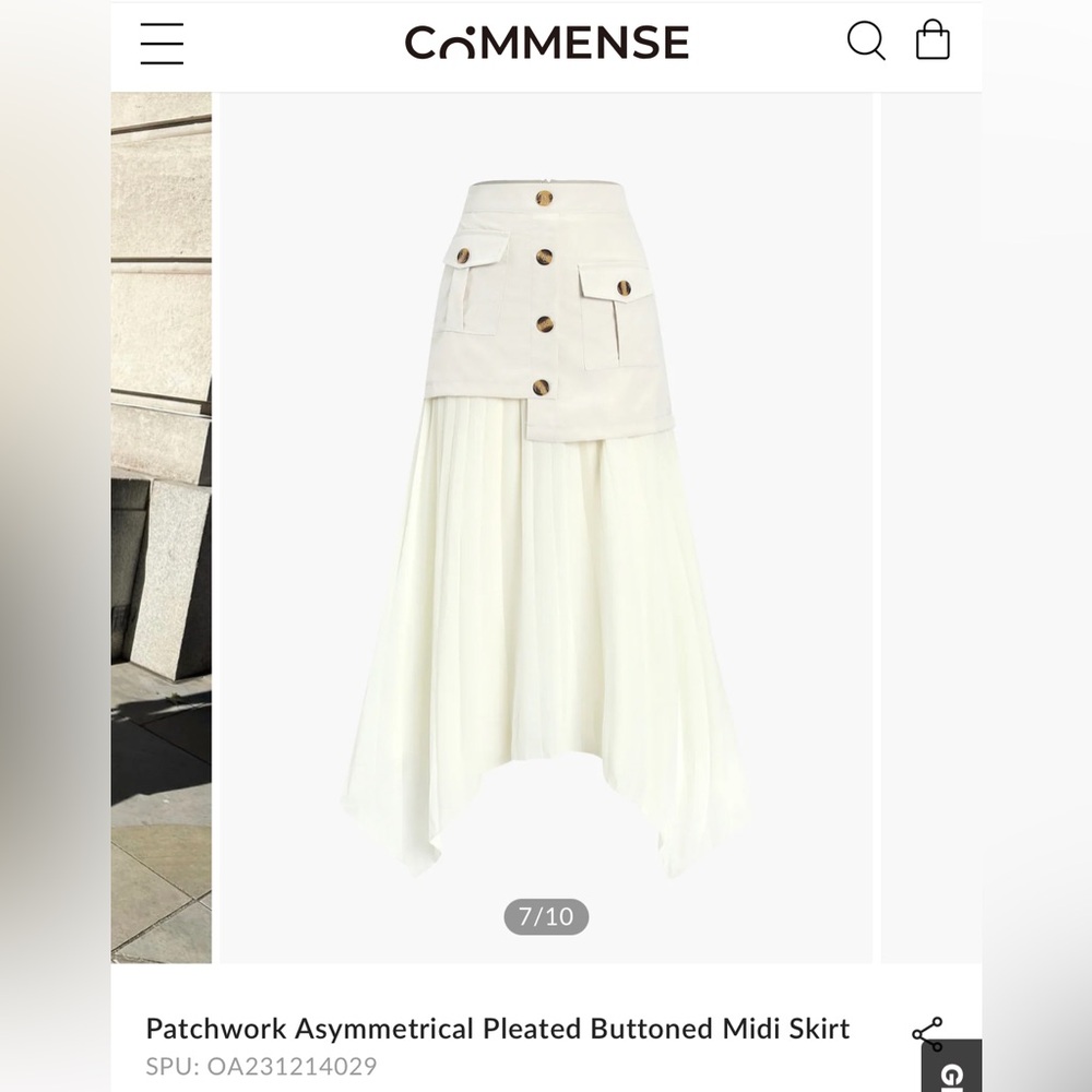 COMMENSE Patchwork Asymmetrical Pleated Buttoned Midi Skirt